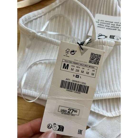 Zara NWT White Ribbed Bodysuit Cutout One Piece Thong Halter Top sz M y2k - Picture 4 of 6
